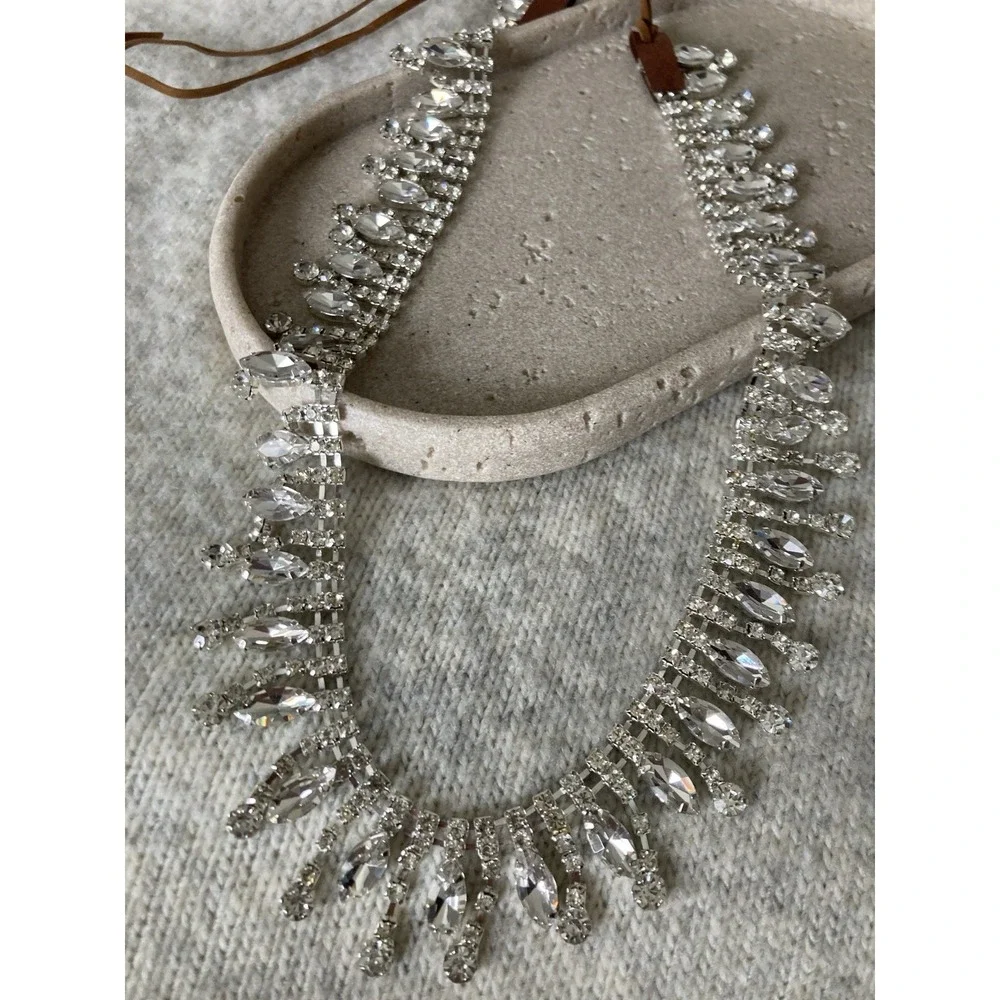 Silver Tone Rhinestone Fringe Belt Tie Boho Statement Bling Glam Festival y2K